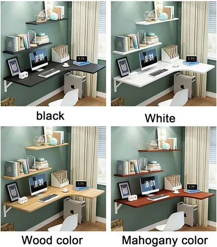 Vista 6 de LIGUOYI Escritorio flotante para pared de 28, 35, 39 pulgadas, mesa de pared estable y resistente en forma de L, escritorio de computadora