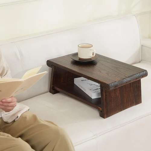 Vista 4 de Mesa de altar japonesa, mesa de piso plegable, pequeña mesa de meditación baja de madera, mesa de centro para sala de estar, marrón, 19.7 x 11.8 x