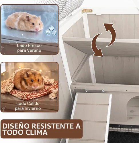 Vista 8 de Jaula grande de madera para conejillos de indias con 4 patas desmontables