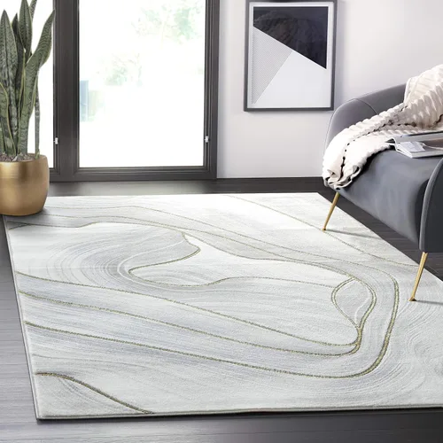 Vista 10 de Abani Luna Collection - Alfombra moderna de mármol amarillo, 4 x 6 pies, para sala de estar, dormitorio y oficina Negro