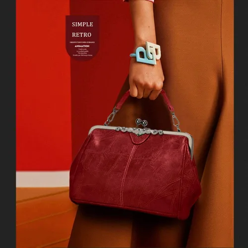 Vista 2 de Segater Bolso retro hueco de cuero PU de cera de aceite para mujer, bolso cruzado con bloqueo de beso, bolso de mensajero vintage