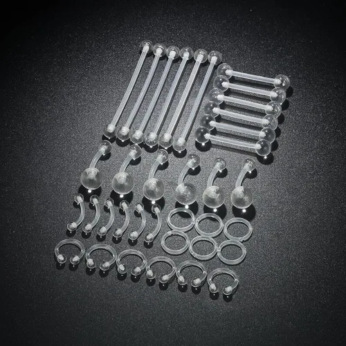 Vista 2 de Vsnnsns Piercing para el cuerpo, 14G-20G, acrílico, transparente, para nariz, labio, lengua, ceja, septum, cartílago, tragus, ombligo, ombligo