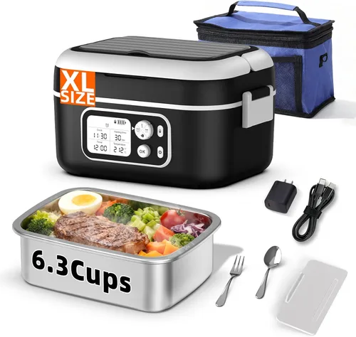 Vista 11 de Lonchera eléctrica inalámbrica XL de 6.3 tazas para adultos, 20000 mAh recargable alimentada por batería inteligente para hombres y mujeres