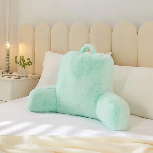 Vista 12 de Urban Lifestyle Almohada decorativa y de apoyo para cama de lectura, pelo largo ultra suave, de pelo sintético, reverso a tela de visón, color negro