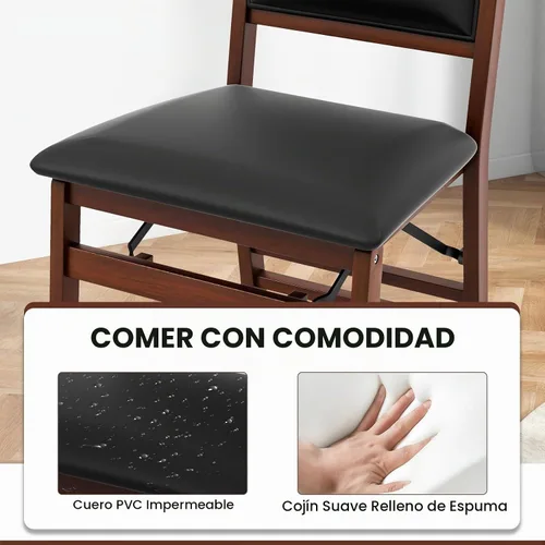 Vista 6 de GIANTEX - Juego de 2 sillas de comedor plegables de madera con asiento acolchado, marco de madera maciza, carga máxima de 400 libras, sin montaje