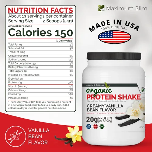 Vista 8 de Maximum Slim Batido de proteínas orgánico - Sabor cremoso de vainilla