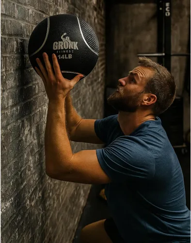 Vista 4 de Gronk Fitness Pelota medicinal de alta calidad, pelota medicinal con peso antideslizante, gran bola de pared para entrenamientos de cuerpo completo