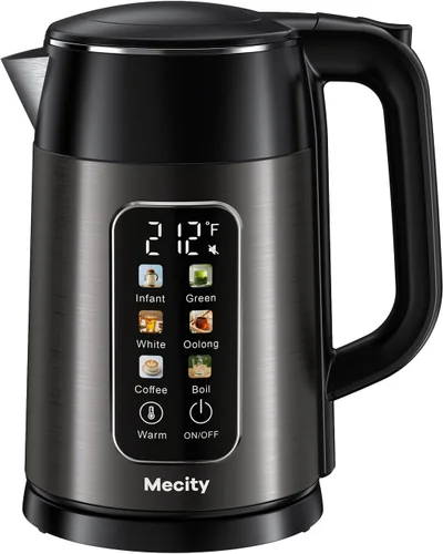 Vista 10 de Mecity Hervidor eléctrico de 1.7L con pantalla táctil de control de temperatura, sin contacto de plástico con agua. 6 programas de temperatura