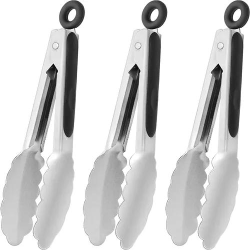 Vista 12 de HINMAY Mini pinzas con puntas de silicona pinzas de cocina de 7 pulgadas, juego de 3 (negro)