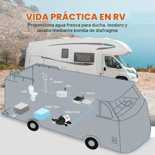 Vista 3 de YOUNGTREE Bomba de diafragma de agua de 12 V CC, 3.5 GPM, 45 PSI, bomba de presión de agua dulce autocebante de 12 voltios con interruptor