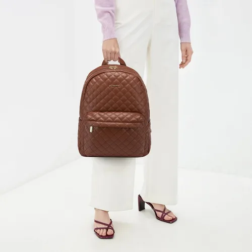 Vista 7 de LOVEVOOK Mochila pequeña acolchada para mujer, mochila de cuero, impermeable, para viajes de trabajo, Marrón, Compacto