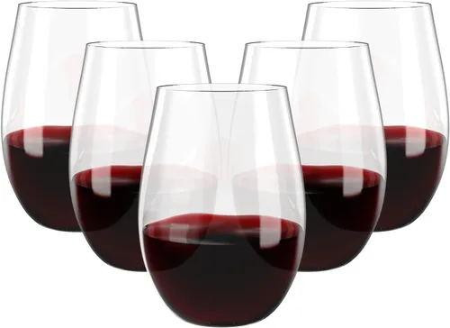 Vista 10 de FOCUSLINE Paquete de 32 copas de vino de plástico sin tallo, vasos de vino desechables transparentes de 12 onzas, copas de vino de plástico