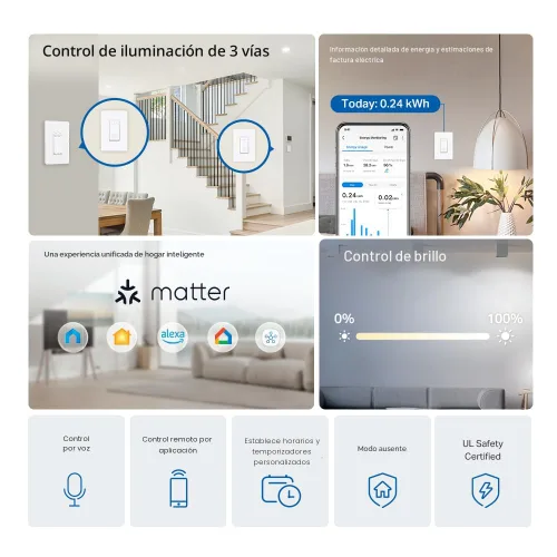 Vista 2 de TP-Link Tapo Smart - Kit de Interruptor Regulador Inteligente de 3 Vías, Compatible con Matter, Monitoreo de Energía, Cable Neutro Requerido