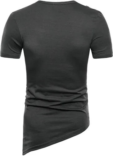 Vista 4 de Ozmmyan Camiseta de verano de manga corta para hombre, con cordones, estilo hip-hop, estilo gótico, ajustado, dobladillo irregular, blusa casual