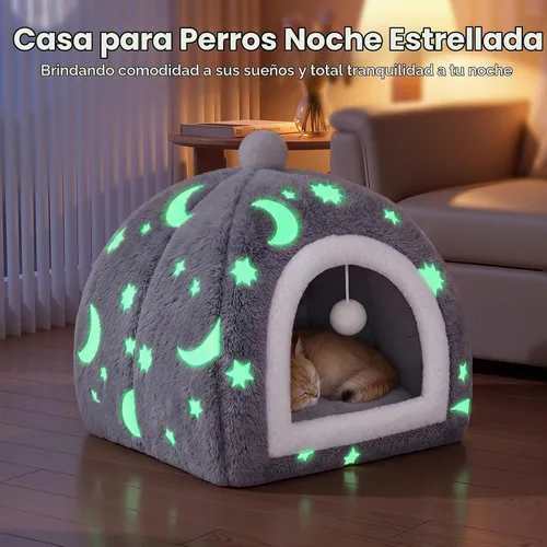 Vista 3 de Glow in the Dark Cat Cave Bed, 2-in-1 Foldable Indoor Cat Tent Cat House