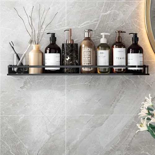 Vista 2 de Estante flotante de 20 pulgadas montado en la pared, estante de almacenamiento decorativo para ducha, estante organizador de metal para baño, sala