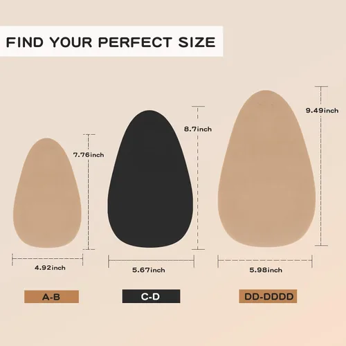 Vista 2 de Cinta adhesiva para sujetador, cinta adhesiva para pechos, 3 pares de cintas adhesivas para senos grandes A-G con empanadas para pezones Beige