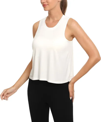Vista 4 de Paquete de 4 camisetas cortas de entrenamiento para mujer, cuello alto, sin mangas, atléticas, fluidas, musculares, camisetas de gimnasio