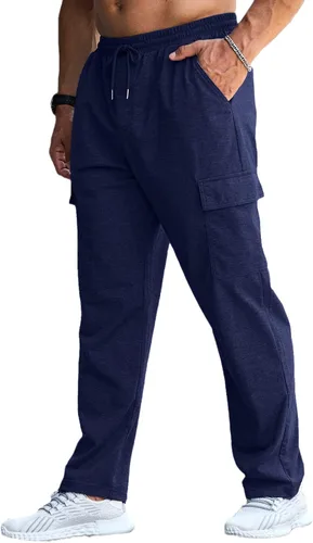 Vista 6 de CTU Pantalones deportivos holgados de moda para hombre, ligeros, para entrenamiento, pantalones deportivos con parte inferior abierta con bolsillos