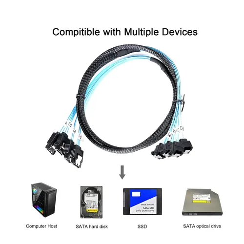 Vista 7 de ADCAUDX Cable SATA-III: 1.6 ft, 4 unidades/juego delgado de 90 grados SATA de ángulo recto SAS 6 Gbps datos en ángulo recto
