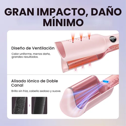 Vista 4 de Wavytalk Engarzador de cabello Power Wave, ondulador iónico para menos daño Rosa