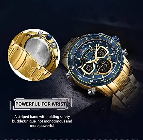 Vista 7 de NAVIFORCE Reloj para hombre cronógrafo impermeable deportivo analógico digital cuarzo relojes de negocios moda de acero inoxidable Militar