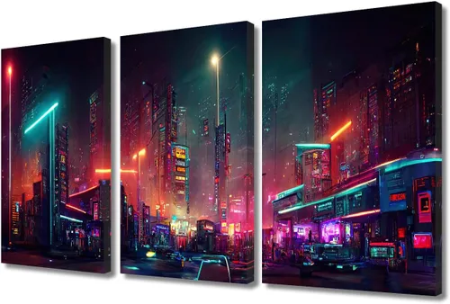 Vista 88 de Lienzo decorativo para pared de sala de estar, lienzo Cyberpunk, decoración de pared de 3 paneles, decoración de pared para el hogar, dormitorio
