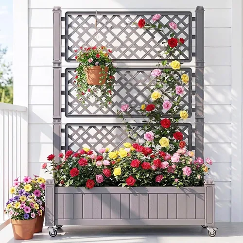 Vista 16 de YITAHOME Cama de jardín elevada de polietileno de alta densidad, 47 x 18 x 31 pulgadas, maceta elevada de madera de polietileno resistente a