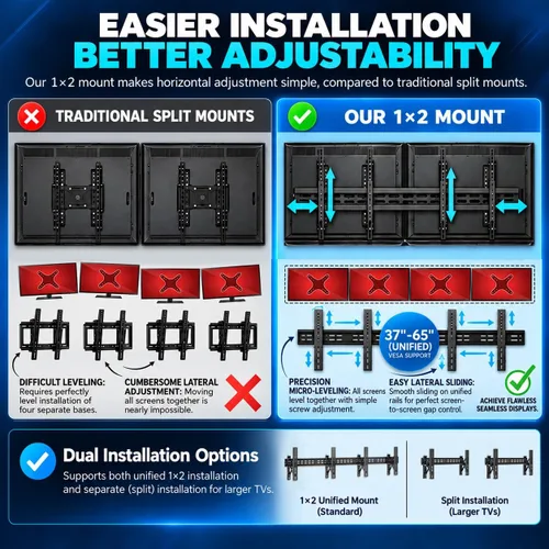 Vista 4 de J-Tech Digital Kit de montaje en pared para TV de 1 x 2, se adapta a 2 pantallas de 37 a 65 pulgadas con brazos ajustables de inclinación
