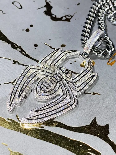 Vista 8 de Shop-iGold Colgante de plata helada para hombre y mujer, con acabado de oro italiano, cadena cubana real, acero inoxidable, joyería Mans, colgante