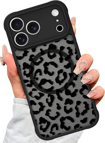 Vista 24 de AIGOMARA - Carcasa magnética para iPhone 11, diseño de leopardo negro