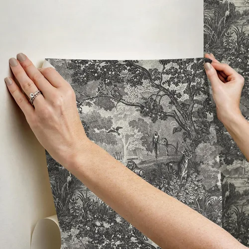 Vista 8 de RoomMates RMK11915WP - Papel tapiz para despegar y pegar de Jungle Toile gris topo y gris