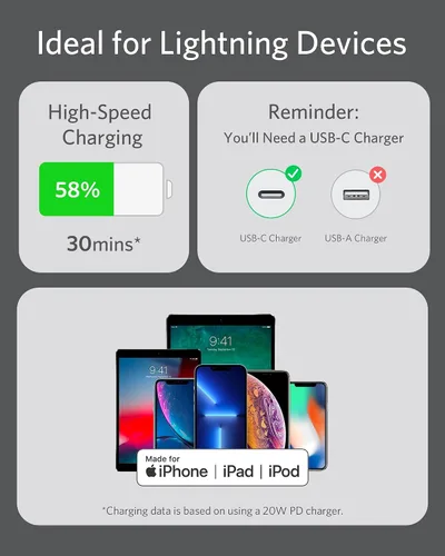 Vista 5 de Cable Anker USB C a Lightning, Cable de Carga de Silicona Powerline III Flow con Certificación MFi para iPhone 13 13 Pro (Negro Medianoche, 3 pies)