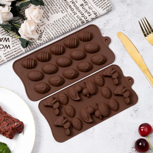 Vista 7 de Whaline 4 paquetes de moldes de silicona para huevos de Pascua, moldes de chocolate, conejo, conejo, pato, cesta de resina, molde de caramelo