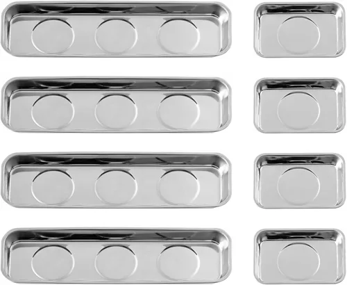 Vista 10 de Juego de 3 bandejas magnéticas de acero inoxidable para tornillos, enchufes, pernos, pasadores, mecánicos y automotrices