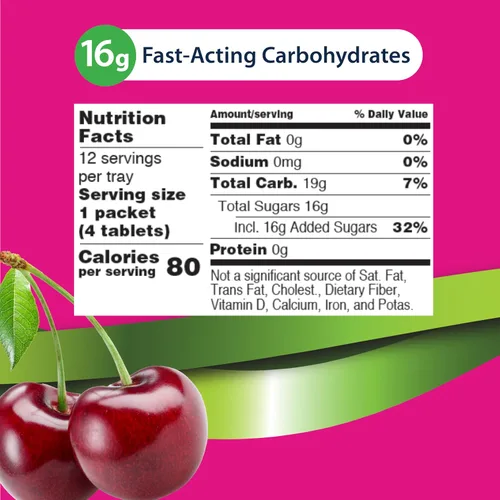 Vista 3 de TRUEplus Soft Tabs Tabletas de glucosa, masticables, sabor Cherry Pop, 0.64 onzas de carbohidratos de acción rápida, sin grasa, sin gluten, Boost