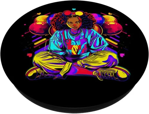 Vista 2 de Streetwear synthwave 80s 90s black pride girl clown hip teen PopSockets Adhesive PopGrip