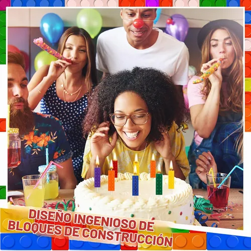 Vista 3 de Riyiper - 12 velas de cumpleaños con diseño de bloques de construcción