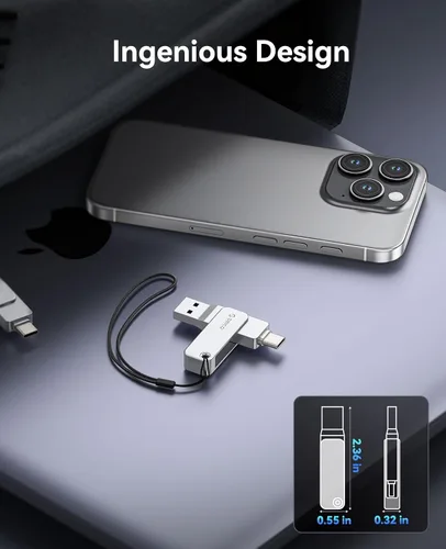 Vista 6 de ORICO - Unidad flash USB dual de 64 GB USB-C y USB-A, mini memoria de pulgar Stick hasta 150MB/s aleación de zinc para iPhone 15/16/17, compatible