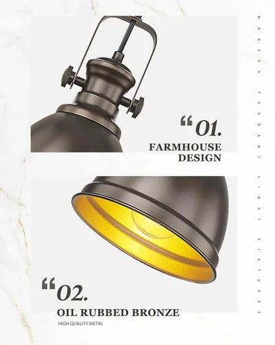 Vista 3 de Luces Colgantes para Isla de Cocina, Accesorios de Iluminación Colgante de Granja con Soporte de Metal, Iluminación Colgante Rústica de Cocina Sobre