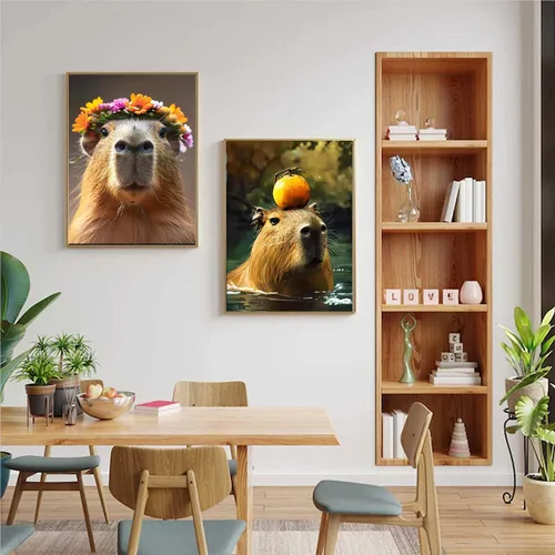 Vista 4 de Paquete de 2 pinturas artísticas de diamantes 5D para bricolaje, lindos animales, de 12 x 16 pulgadas, para adultos principiantes. Bordado redondo