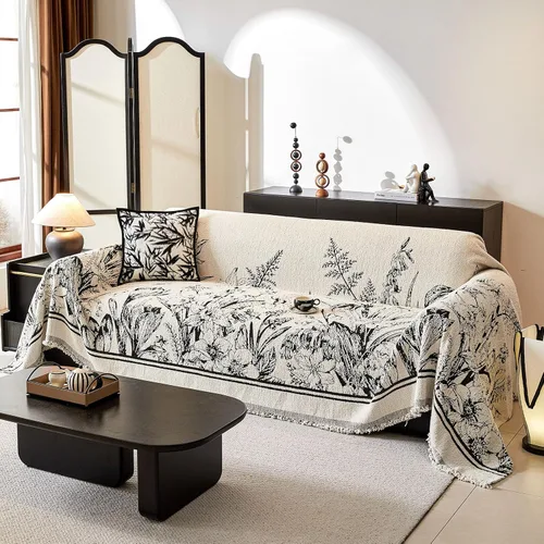 Vista 12 de DREAMINGO Funda para sillón reclinable con estampado floral verde y botánico de jacquard, 1 cojín, acogedora funda de felpilla para sala de estar