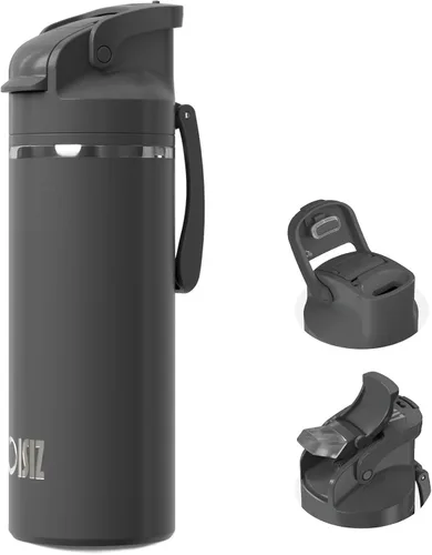 Vista 24 de OISIZ Botella de agua aislada de 24 onzas con boquilla 2 en 1 y tapa de popote, cierre de seguridad de un clic, 100% a prueba de fugas, mantiene