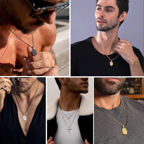 Vista 2 de PROSTEEL Collar de acero inoxidable de San Sebastián medalla de San Sebastián para hombre para béisbol fútbol baloncesto fútbol deportes 22-24
