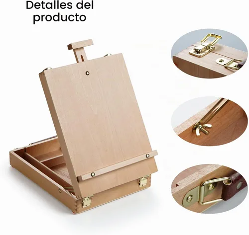 Vista 3 de ARTIFY Caballete de mesa ajustable de haya para pintar, caballete de caja de bocetos de madera, caballete de artista de escritorio para dibujar