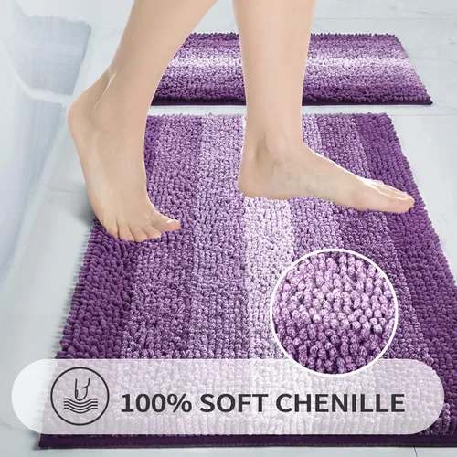 Vista 2 de Gibelle Tapete de baño de felpilla antideslizante, juego de baño con cortina de ducha, alfombra y accesorios, cortina de baño de 72 pulgadas