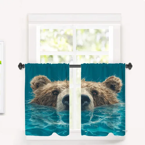 Vista 84 de Maritime Ocean Blackout Tier Curtains, Anchors Nautical Art Half Window Drapes for Kitchen with Rod Pocket,Room Darkening 2 Pack 26X24 Inches