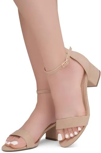 Vista 5 de Herstyle Sandalias de tacón bajo grueso para mujer, con correa en el tobillo, con correa en el tobillo, zapatos de vestir para fiestas, bodas