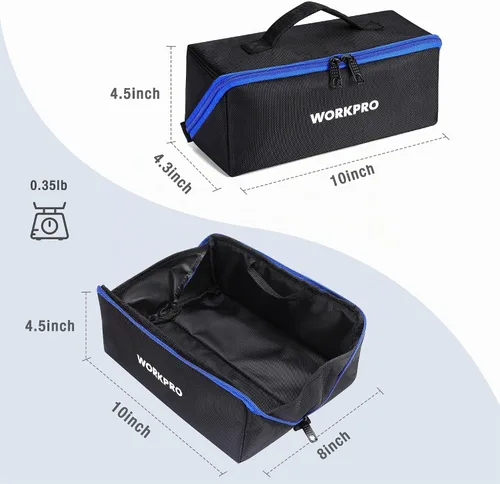 Vista 2 de WORKPRO Bolsa de herramientas con cremallera, bolsa de almacenamiento de herramientas utilitaria de boca ancha de servicio pesado de 10", funda