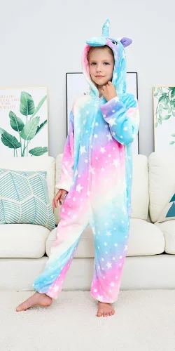 Vista 3 de UDERUI Pijama de unicornio para niños, disfraz de cosplay de una sola pieza, ropa de fiesta de animales, para niñas y niños